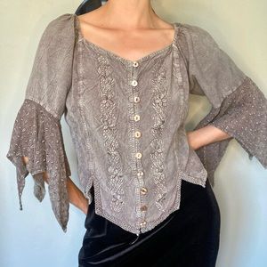 Renaissance grey bell sleeve corset top blouse